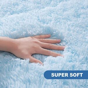 Comeet Super Soft Bedroom Rug Fluffy Carpets, 4 x 6 Feet, Light Blue Shaggy Area Rug for Living Room Bedroom Baby Room, Non-Slip Indoor Room Carpet for Kids Boys Girls Teen Nursery Dorm Home Decor