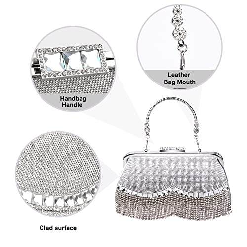 KIINO Silver Purse Rhinestone Purse Silver Clutch Purses For Women Evening Rocking Rhinestones