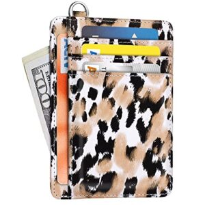 slim front pocket wallet rfid id card holder cute small wallet with keychian for women,leopard