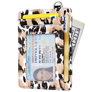 Slim Front Pocket Wallet RFID ID Card Holder Cute Small Wallet with Keychian for Women,Leopard