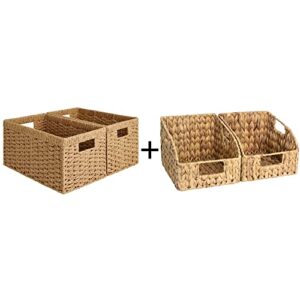 storageworks set of 4 round paper rope storage baskets, rectangular wicker baskets with built-in handles