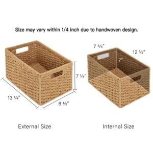 StorageWorks Set of 4 Round Paper Rope Storage Baskets, Rectangular Wicker Baskets with Built-in Handles