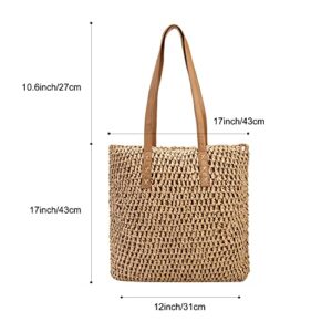 Give yibao Women's Straw Bags Handmade Woven Tote bag with Zipper Pocket Large Shoulder Bag