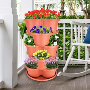 RooTrimmer Stackable Planter, Vertical Garden Planter, Strawberry Planter, Indoor/Outdoor Planters, 5 Tier Garden Tower, Herb Planter for Growing Vegetables and Succulents (Bick Red)