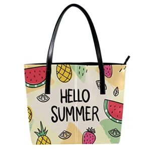 tote bag women satchel bag handbag stylish tote handbag for women hobo bag fashion crossbody bag, hello summer fruits pineapple watermelon