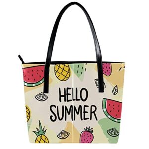 Tote Bag Women Satchel Bag Handbag Stylish Tote Handbag for Women Hobo Bag Fashion Crossbody Bag, Hello Summer Fruits Pineapple Watermelon