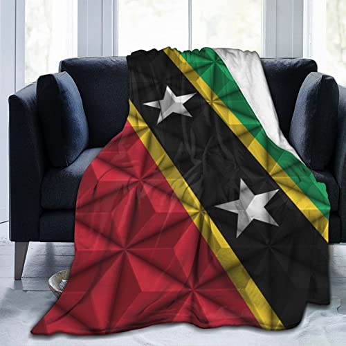 LIICHEES Anti-Pilling Polygon Effect of The Flag of St. Kitts and Nevis Blanket Comfortable Flannel Throw Blanket 80"x60" Bedroom Living Room Blanket