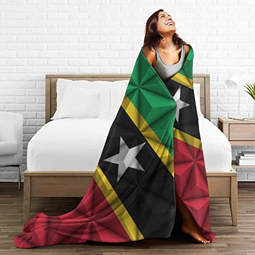 LIICHEES Anti-Pilling Polygon Effect of The Flag of St. Kitts and Nevis Blanket Comfortable Flannel Throw Blanket 80"x60" Bedroom Living Room Blanket