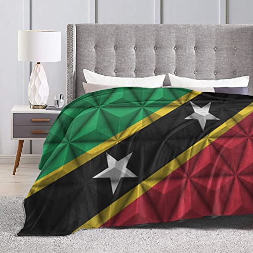 LIICHEES Anti-Pilling Polygon Effect of The Flag of St. Kitts and Nevis Blanket Comfortable Flannel Throw Blanket 80"x60" Bedroom Living Room Blanket