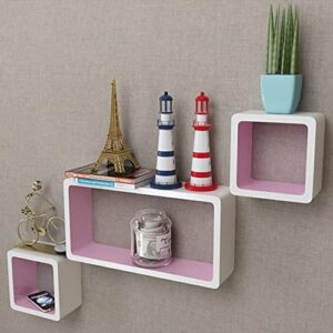 keketa 3 white-pink mdf floating wall display shelf cubes book/dvd storage for home, living room, office