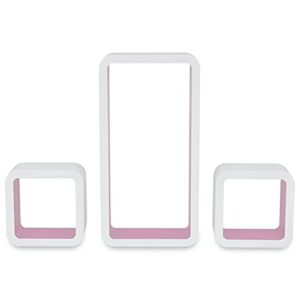 Keketa 3 White-Pink MDF Floating Wall Display Shelf Cubes Book/DVD Storage for Home, Living Room, Office