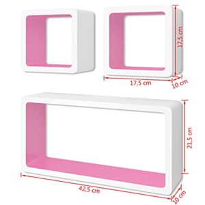 Keketa 3 White-Pink MDF Floating Wall Display Shelf Cubes Book/DVD Storage for Home, Living Room, Office