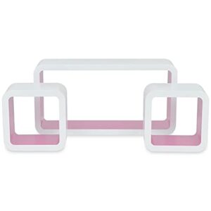 Keketa 3 White-Pink MDF Floating Wall Display Shelf Cubes Book/DVD Storage for Home, Living Room, Office