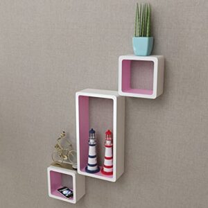 Keketa 3 White-Pink MDF Floating Wall Display Shelf Cubes Book/DVD Storage for Home, Living Room, Office