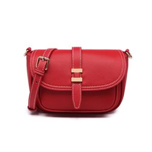 loffymiller womens shoulder bag genuine leather retro snap sling handbag satchel bag for woman (red)
