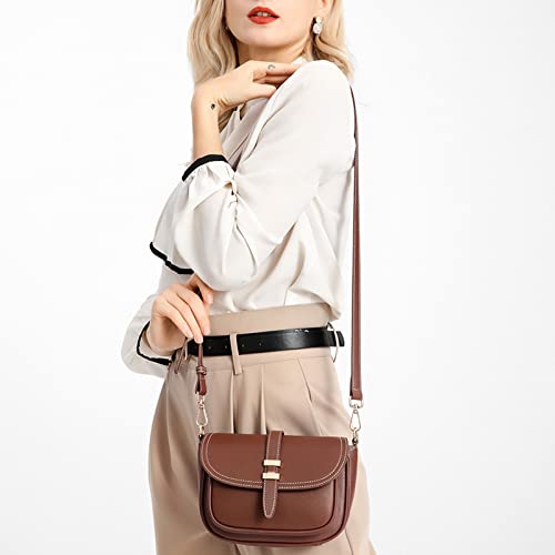 LOFFYMILLER Womens Shoulder Bag Genuine Leather Retro Snap Sling Handbag Satchel Bag for Woman (Red)