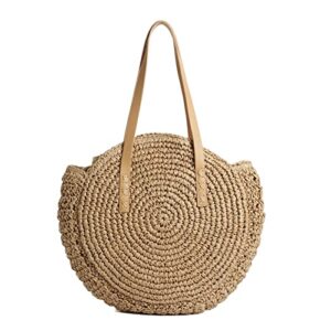 cwcyydsyy straw beach handbags summer handmade round corn woven shoulder tote bohemia bags purse for women(khaki -1)