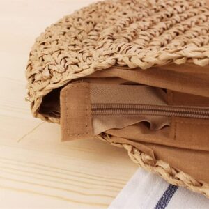 CWCYYDSYY Straw Beach Handbags Summer Handmade Round Corn Woven Shoulder Tote Bohemia Bags Purse for Women(Khaki -1)