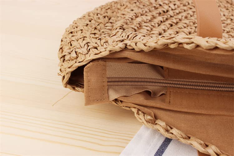 CWCYYDSYY Straw Beach Handbags Summer Handmade Round Corn Woven Shoulder Tote Bohemia Bags Purse for Women(Khaki -1)