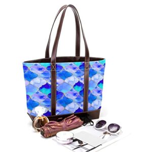 TBOUOBT Handbags for Women Fashion Tote Bags Shoulder Bag Satchel Bags, Blue Watercolor Quatrefoil Oriental Tiles