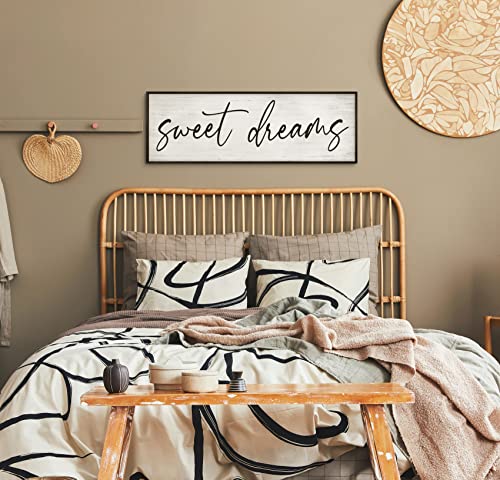 GraceView Sweet Dreams Wall Decor - 42”X15”Sweet Dreams Framed Wall Decor for Bedroom Wall Decor Above Bed for bedroom Aesthetic And Minimalist Wall Art Canvas (Black)