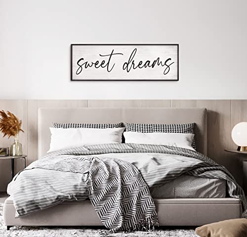 GraceView Sweet Dreams Wall Decor - 42”X15”Sweet Dreams Framed Wall Decor for Bedroom Wall Decor Above Bed for bedroom Aesthetic And Minimalist Wall Art Canvas (Black)