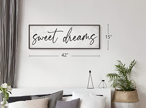 GraceView Sweet Dreams Wall Decor - 42”X15”Sweet Dreams Framed Wall Decor for Bedroom Wall Decor Above Bed for bedroom Aesthetic And Minimalist Wall Art Canvas (Black)