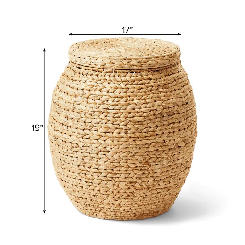 Large Wicker Storage Baskets, Natural Multipurpose Barrel Storage Tub with Lid, Woven Water Hyacinth Storage for Organizing in any Room