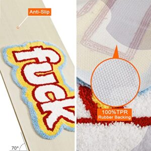 RoomTalks Funny Cute 2x3 Rugs for Bedroom Bathroom Dorm Kitchen Non Slip Rubber Backed Machine Washable, Swear Words Fuck Funky Cool Small Area Rug Colorful Fluffy Shaggy Bedside Accent Rug