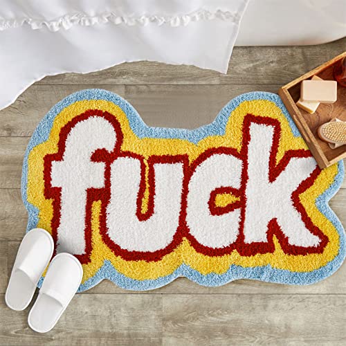 RoomTalks Funny Cute 2x3 Rugs for Bedroom Bathroom Dorm Kitchen Non Slip Rubber Backed Machine Washable, Swear Words Fuck Funky Cool Small Area Rug Colorful Fluffy Shaggy Bedside Accent Rug