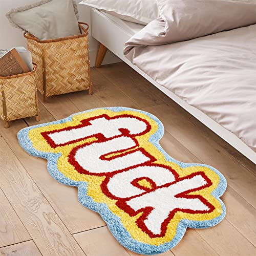 RoomTalks Funny Cute 2x3 Rugs for Bedroom Bathroom Dorm Kitchen Non Slip Rubber Backed Machine Washable, Swear Words Fuck Funky Cool Small Area Rug Colorful Fluffy Shaggy Bedside Accent Rug