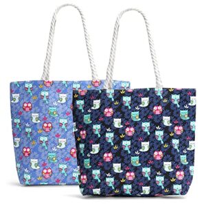 TopHaoYun Women's Large Canvas Tote Hobo Bag Handbag Shoulder Bag. 2 pack.(Owl)