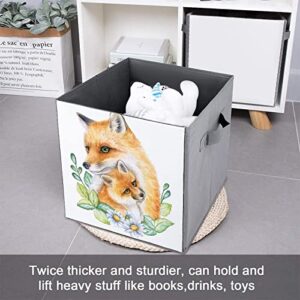 DamTma Foxes Mum with Kids Collapsible Storage Bins Mothers Day Fabric Storage Cubes with Handles Basket Storage Organizer for Shelves Closet Bedroom Living Room 10.6 in