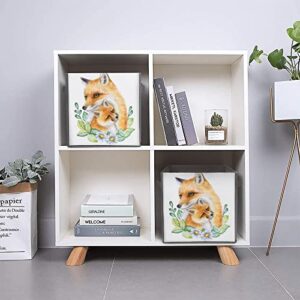 DamTma Foxes Mum with Kids Collapsible Storage Bins Mothers Day Fabric Storage Cubes with Handles Basket Storage Organizer for Shelves Closet Bedroom Living Room 10.6 in