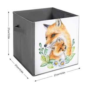 DamTma Foxes Mum with Kids Collapsible Storage Bins Mothers Day Fabric Storage Cubes with Handles Basket Storage Organizer for Shelves Closet Bedroom Living Room 10.6 in