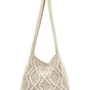 Verdusa Women's Crochet Shoulder HandBags Hobo Knitted Tote Bag Shopping Bags Beige one-size