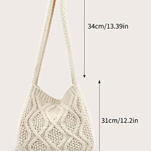 Verdusa Women's Crochet Shoulder HandBags Hobo Knitted Tote Bag Shopping Bags Beige one-size