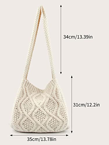 Verdusa Women's Crochet Shoulder HandBags Hobo Knitted Tote Bag Shopping Bags Beige one-size