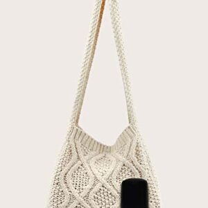 Verdusa Women's Crochet Shoulder HandBags Hobo Knitted Tote Bag Shopping Bags Beige one-size