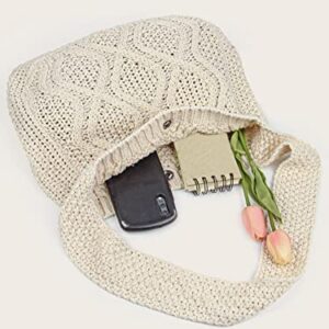 Verdusa Women's Crochet Shoulder HandBags Hobo Knitted Tote Bag Shopping Bags Beige one-size