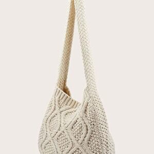 Verdusa Women's Crochet Shoulder HandBags Hobo Knitted Tote Bag Shopping Bags Beige one-size