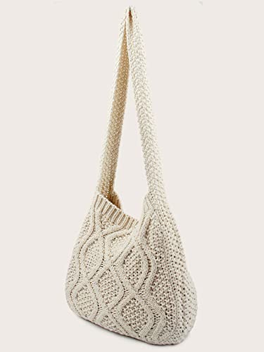 Verdusa Women's Crochet Shoulder HandBags Hobo Knitted Tote Bag Shopping Bags Beige one-size