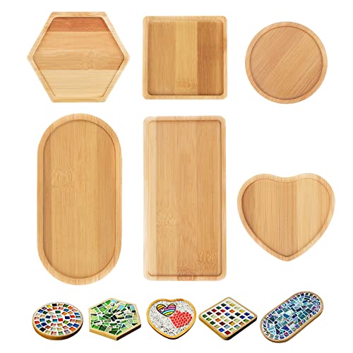 DIY Mosaic Bamboo Coasters, Blank Base Trays, Drinking Cup Coaster, Plant Coaster, Art Plate (6 Pack, Mosaic Tiles not Included)