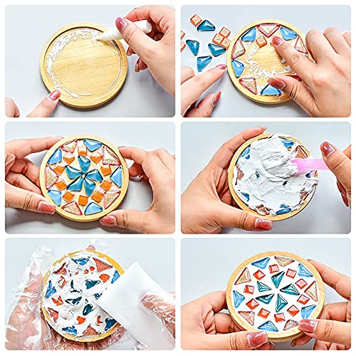 DIY Mosaic Bamboo Coasters, Blank Base Trays, Drinking Cup Coaster, Plant Coaster, Art Plate (6 Pack, Mosaic Tiles not Included)