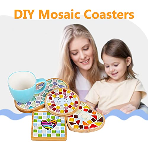 DIY Mosaic Bamboo Coasters, Blank Base Trays, Drinking Cup Coaster, Plant Coaster, Art Plate (6 Pack, Mosaic Tiles not Included)