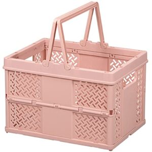luozzy collapsible storage storage basket handheld plastic sundries holders folding basket box with handle, pink