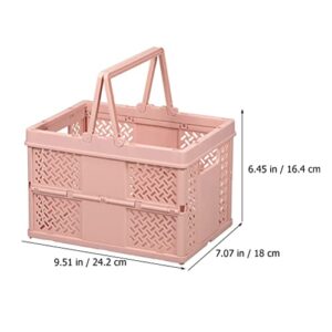 LUOZZY Collapsible Storage Storage Basket Handheld Plastic Sundries Holders Folding Basket Box With Handle, Pink