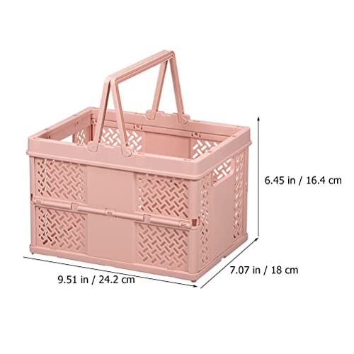 LUOZZY Collapsible Storage Storage Basket Handheld Plastic Sundries Holders Folding Basket Box With Handle, Pink