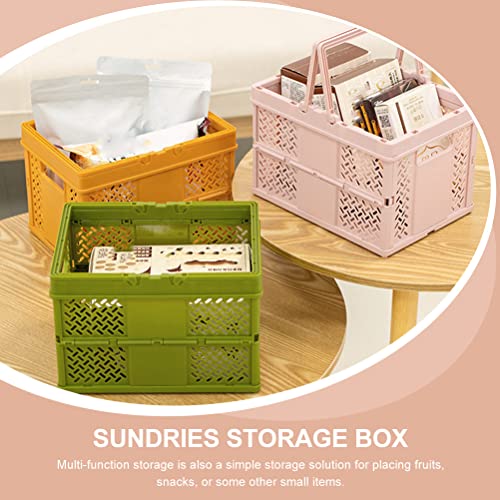 LUOZZY Collapsible Storage Storage Basket Handheld Plastic Sundries Holders Folding Basket Box With Handle, Pink