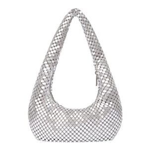 silver evening bag women unique handbags cool purses small shoulder purse silver metallic purse designer evening bag(silver)